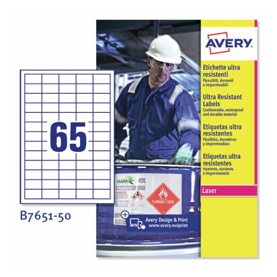 Etichette adesive in Teslin B7651-50 Contenuto: 3.250 Etichette / 50 Foglio