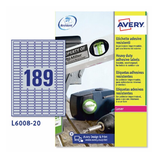 Etichette adesive in poliestere argento L6008-20 Contenuto: 3.780 Etichette / 20 Foglio