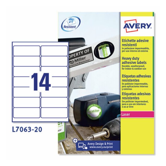Etichette adesive in poliestere bianco L7063-20 Contenuto: 280 Etichette / 20 Foglio