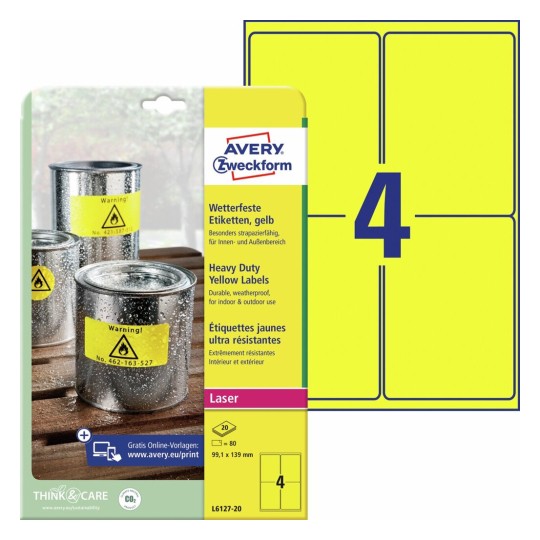 Etichette adesive in poliestere giallo L6127-20 Contenuto: 80 Etichette / 20 Foglio