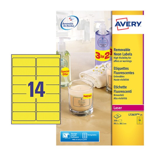 Etichette adesive rimovibili fluorescenti L7263Y-25 Contenuto: 350 Etichette / 25 Foglio