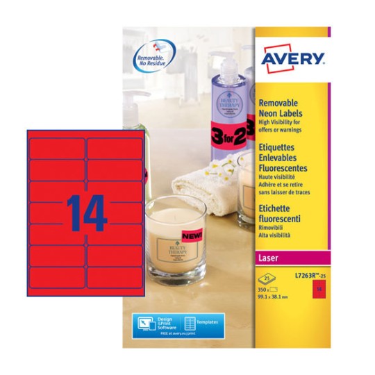 Etichette adesive rimovibili fluorescenti L7263R-25 Contenuto: 350 Etichette / 25 Foglio