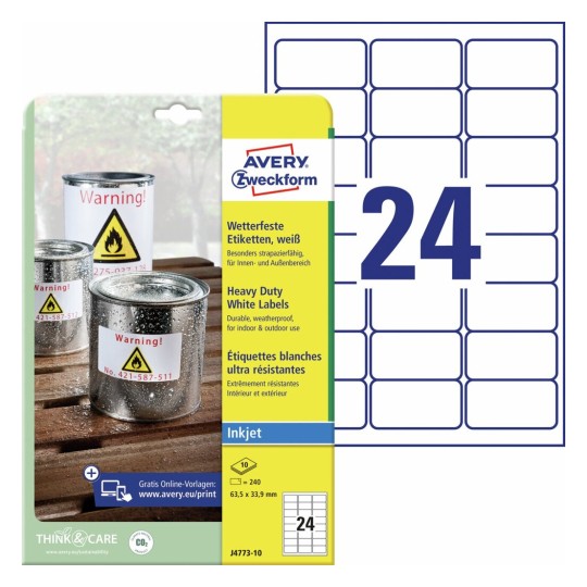 Etichette adesive in poliestere bianco J4773-10 Contenuto: 240 Etichette / 10 Foglio