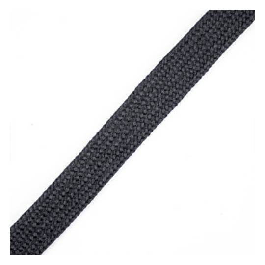 Laccio nero, di tessuto resistente e uniforme, adatto per scarpe o attrezzature.