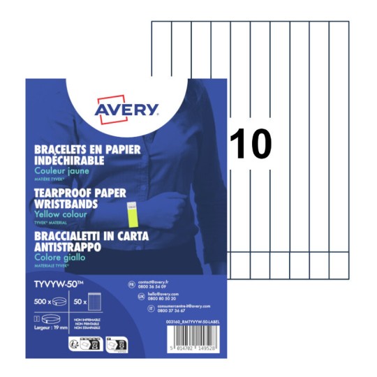 Braccialetti identificativi in Tyvek® TYVYW-50 Contenuto: 500 Bracelets / 50 Fogli