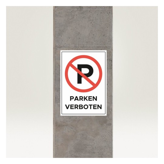In questo immagine, c'è un cartello di divieto per il parcheggio con la scritta 'PARKEN VERBOTEN'. Il cartello è posizionato su una superficie di cemento.