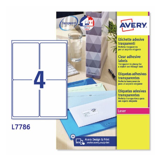 Etichette adesive trasparenti lucide L7786-25 Contenuto: 100 Etichette / 25 Pagina