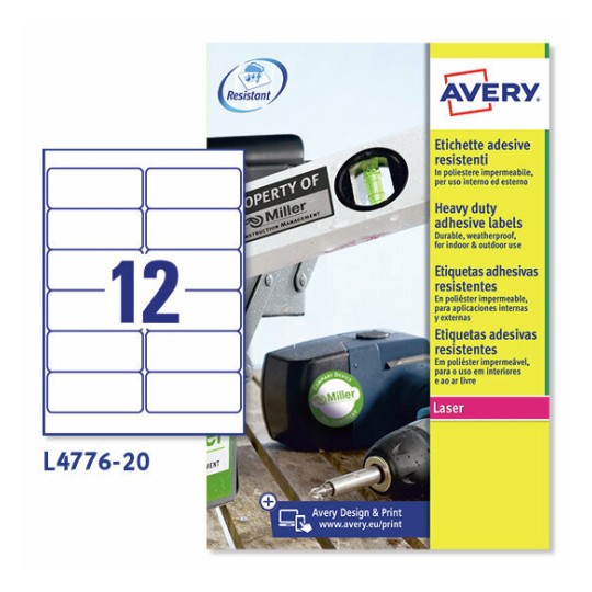 Etichette adesive in poliestere bianco L4776-20 Contenuto: 240 Etichette / 20 Foglio