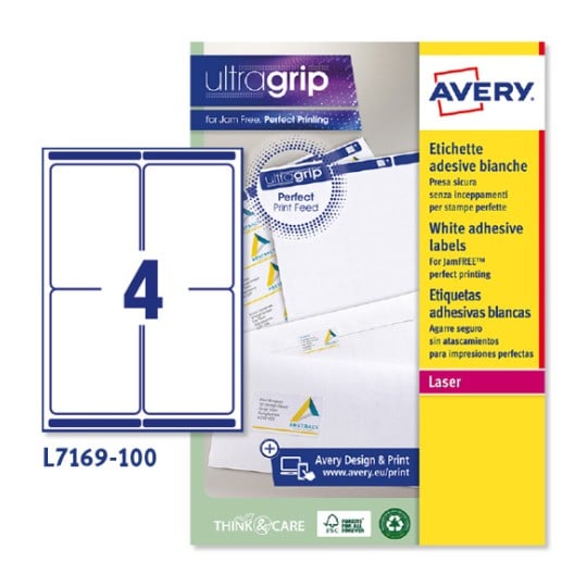 Etichette adesive in carta Ultragrip L7169-100 Contenuto: 400 Etichette / 100 Foglio