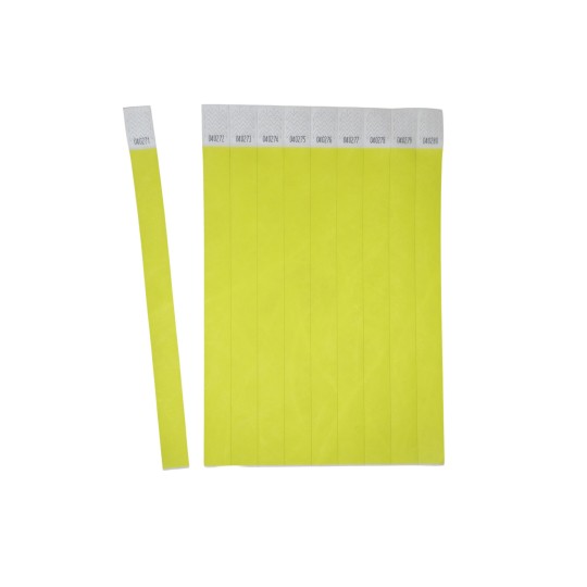 The image shows a set of yellow label strips, with numbers printed on the white section at the top. One strip is separated from the main group.