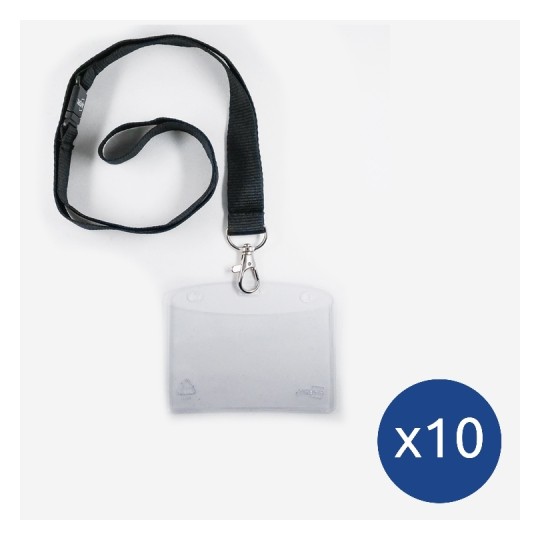 Lanyard with a clear ID card holder attached, suitable for displaying identification cards.