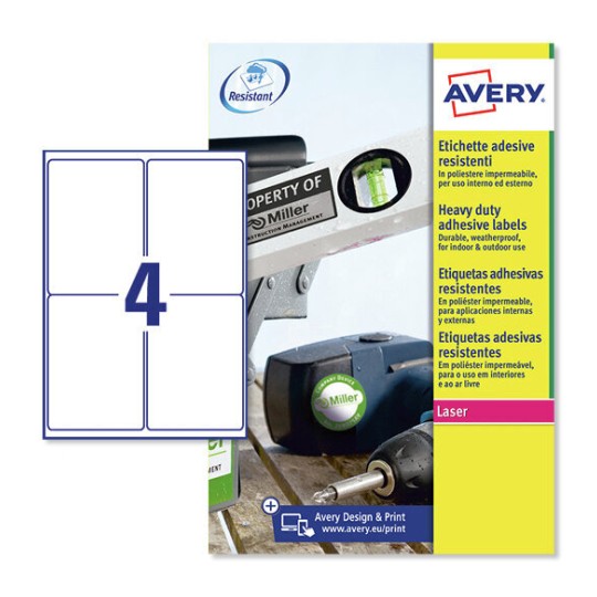 Etichette adesive in poliestere bianco L4774-8 Contenuto: 32 Etichette / 8 Foglio