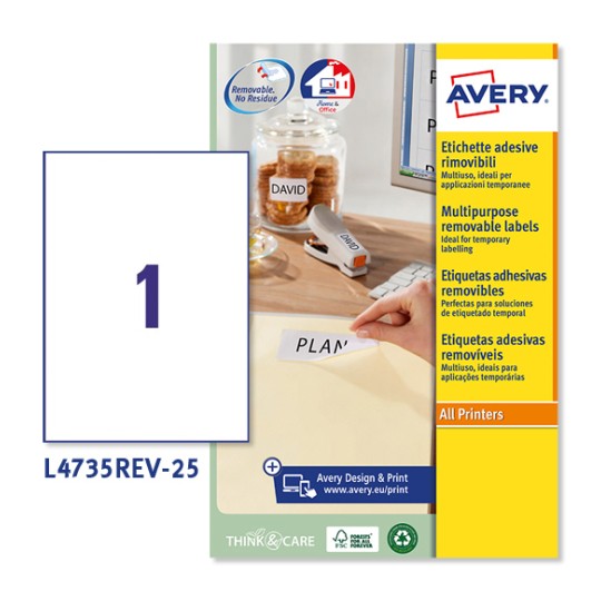 Etichette adesive rimovibili L4735REV-25 Contenuto: 25 Etichette / 25 Foglio