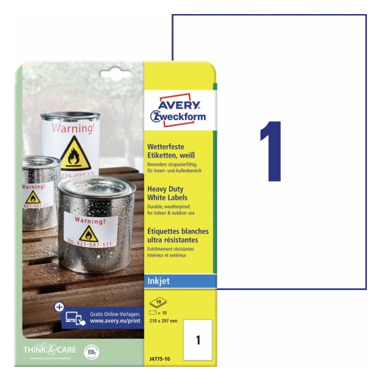 Etichette adesive in poliestere bianco J4775-10 Contenuto: 20 Etichette / 10 Foglio