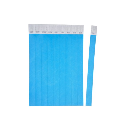 Lotti di carta adesiva di colore azzurro, impiegate per etichettature o marcature. Presentano numeri sequenziali e uno spazio per la scrittura.