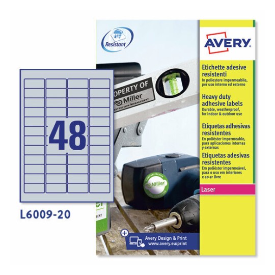 Etichette adesive in poliestere argento L6009-20 Contenuto: 960 Etichette / 20 Foglio