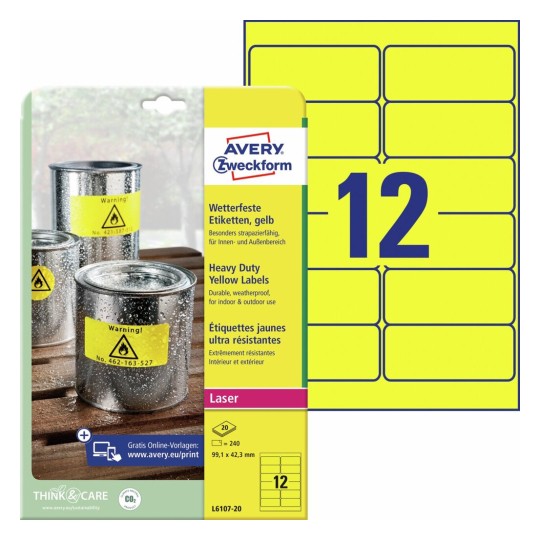 Etichette adesive in poliestere giallo L6107-20 Contenuto: 240 Etichette / 20 Foglio