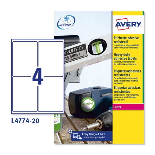 Etichette adesive in poliestere bianco L4774-20 Contenuto: 80 Etichette / 20 Foglio