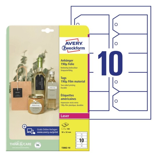Cartellini stampabili ultra resistenti T3002-10 Contenuto: 100 Cartellini / 10 Fogli