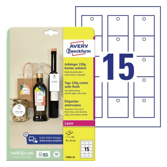 Cartellini stampabili in cartoncino T2003-10 Contenuto: 150 Cartellini / 10 Fogli