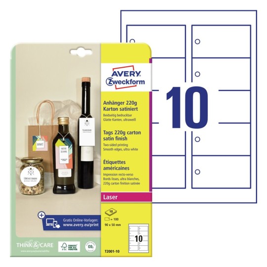 Cartellini stampabili in cartoncino T2001-10 Contenuto: 100 Cartellini / 10 Fogli