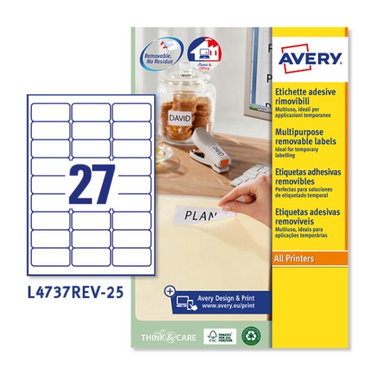 Etichette adesive rimovibili L4737REV-25 Contenuto: 675 Etichette / 25 Foglio