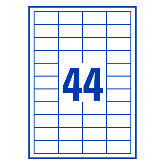 illustrazione che mostra un foglio con 44 etichette