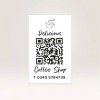 biglietto da visita adesivo rettangolare stampato con codice QR e informazioni di contatto