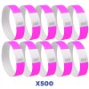 L'immagine mostra un insieme di braccialetti elettronici di colore rosa, ciascuno con un'etichetta bianca che riporta un numero. Sono presenti 10 braccialetti, in un pacchetto da 500.