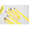 Lanyards and a badge holder in bright yellow with metal clasps.