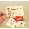 La imagen muestra una tarjeta de presentación de una estilista llamada Louisa Lovelle. La tarjeta tiene un diseño floral en colores cálidos y contiene información de contacto, así como una lista de servicios de belleza.