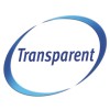 L'immagine mostra la parola 'Transparent' in blu, circondata da una forma ovale blu. Il testo è elegante e moderno.